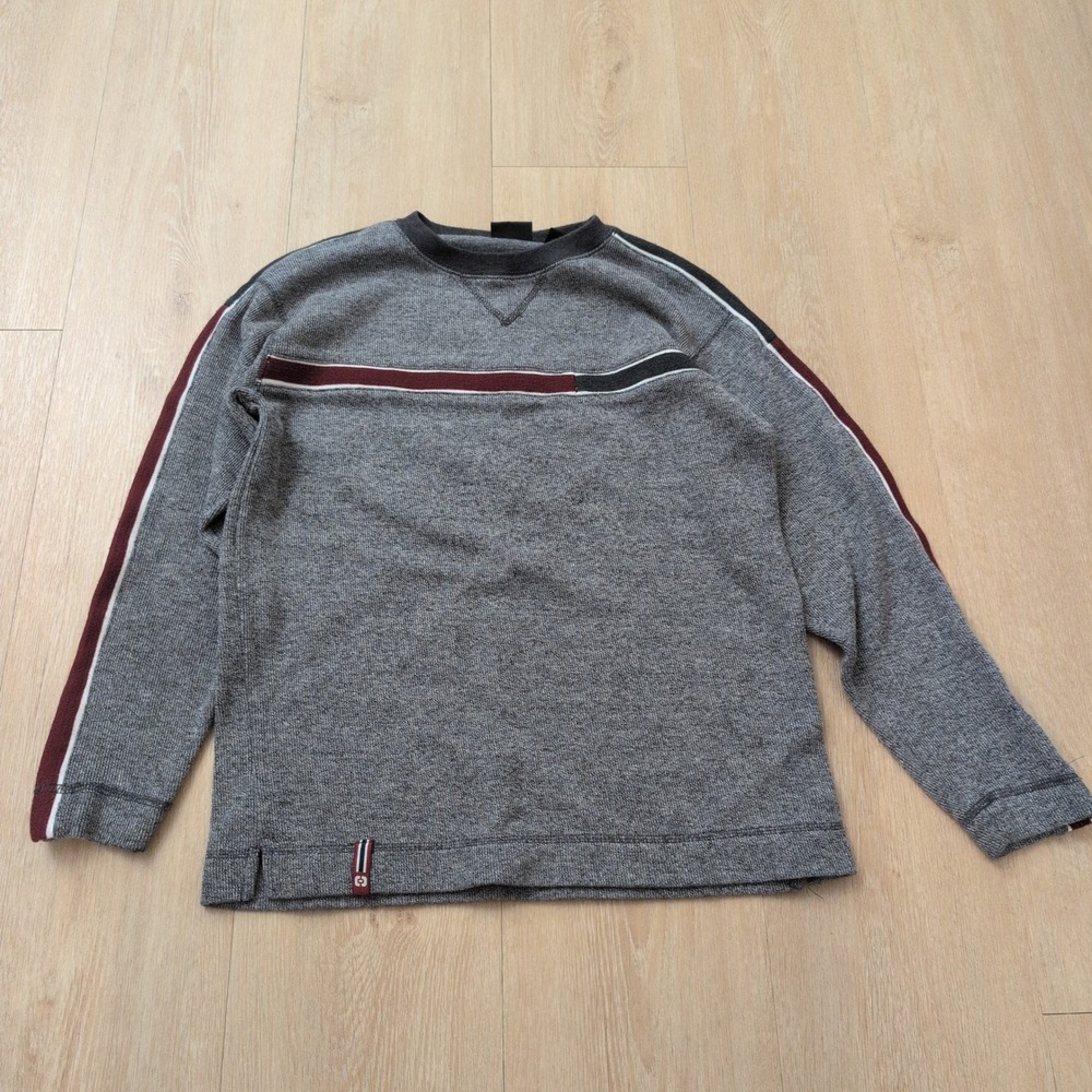 Y2K OTB One Tough Brand Boys Gray Striped Long Sleeve Sweatshirt Size M 10/12